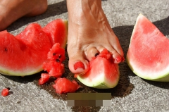 Mature feet and watermelon - N