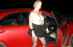 My slut wife posing in her car - N