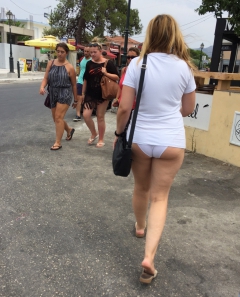 Only in panties and short t-shirt in public - N