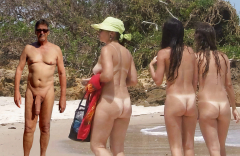 True nudist flashing on the beach with milfs - N