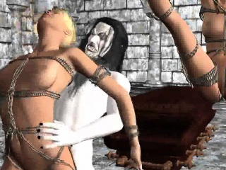 Tied up 3D blonde babe getting fucked by a vampire