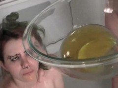 Teen dirty lesbo drinks and spits urine