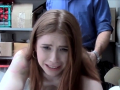 Redhead slender teen thief busted and fucked by officer