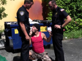 Criminal is subdued into taking Gay officers big cocks
