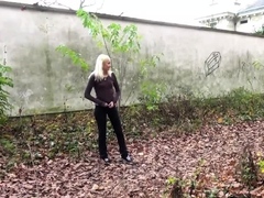 Blonde Jogger Relieves Herself In Leaves
