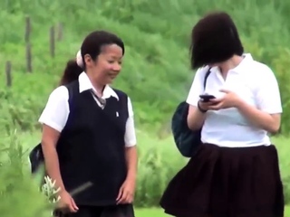 Asian school teens peeing