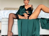 Sexy brunette wearing stockings masturbates webcam