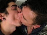 Leo Blue and Johnny Mercy kissing with tongues so deep